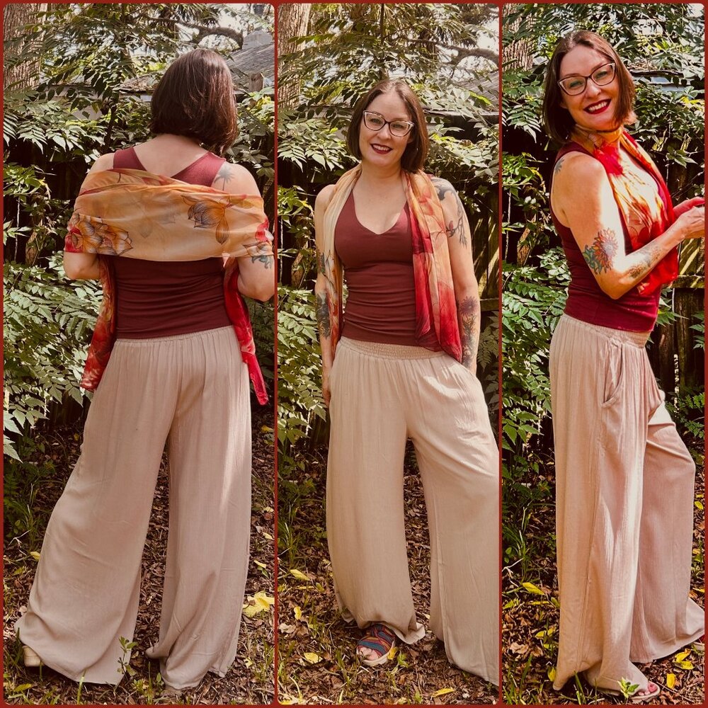Wide leg pants- Smock waist-Tan/Khaki (S,M,L)